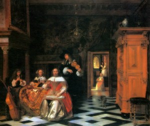 Family portrait in an opulent interior, 1663